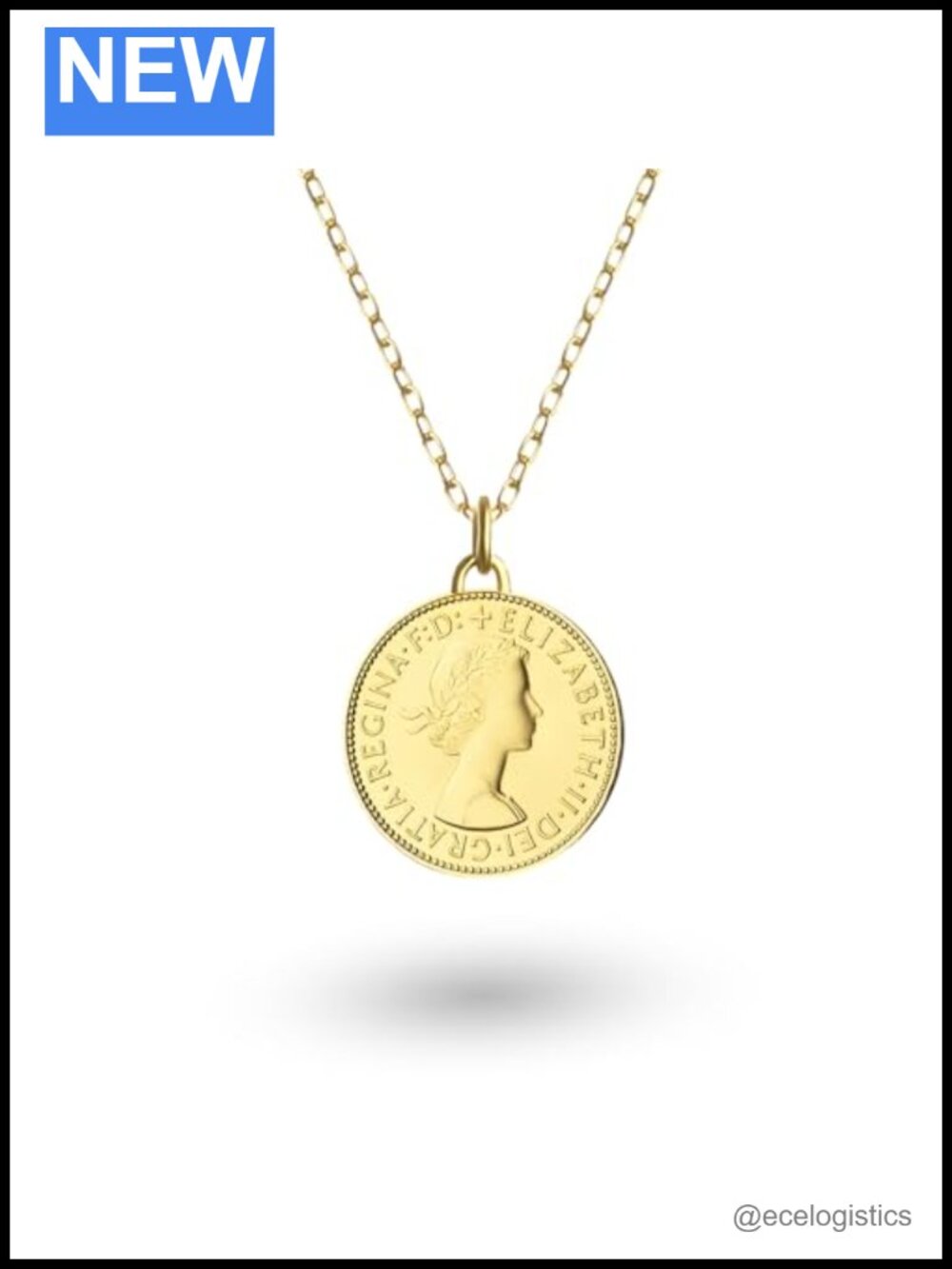 Gold Plated Coin Necklace Vintage Medallion Pendant 29.5in Chain